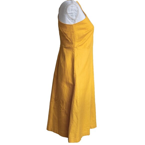 Ann Taylor Halter Midi Dress Mustard Yellow Gold Linen Blend Retro 50s A Line - Picture 4 of 11